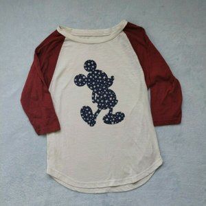 Disney Parks Navy Mickey Mouse in Star Galaxy White 3/4 Sleeve Red Raglan XS